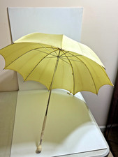 Vintage Retro Yellow 32" Long Parasol Umbrella White Handle