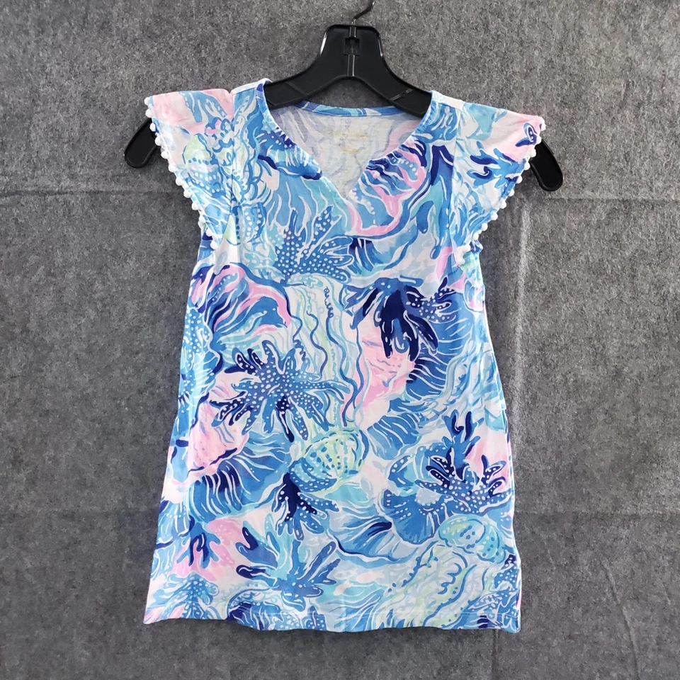 Lilly Pulitzer Kids Girl's Size S 6/7 Blue Pink White Print Dress Cute - Image 2 of 4