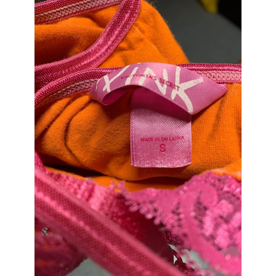 Camiseta sin mangas Victoria Secret naranja rosa encaje ribete camisola correa espagueti talla S Y2K Foto 3 de 4