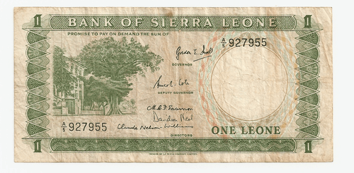 1964 Bank of Sierra Leone One Leones  Paper Money ~ Prefix A/5 - Picture 1 of 2