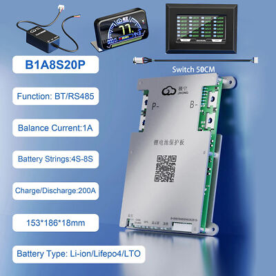 JK Smart BMS 4S-8S 200A Li-ion LiFePo4 Battery  1A Active Balance BT/RS485/LCD