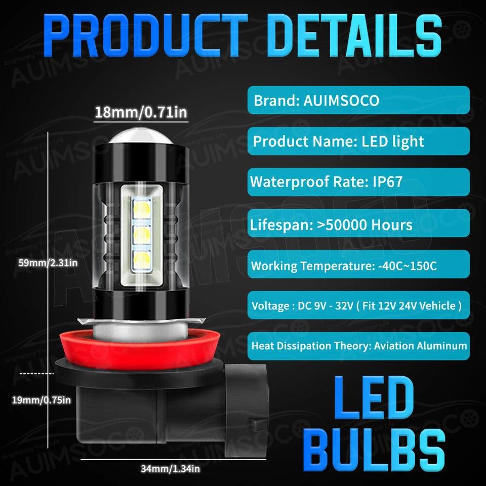 Combo de bombillas LED blancas para Nissan Almera- 2001-2002 H11 luz antiniebla proyector Foto 3 de 4