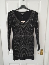 QED London Black Long Sleeve Bodycon Dress Size S