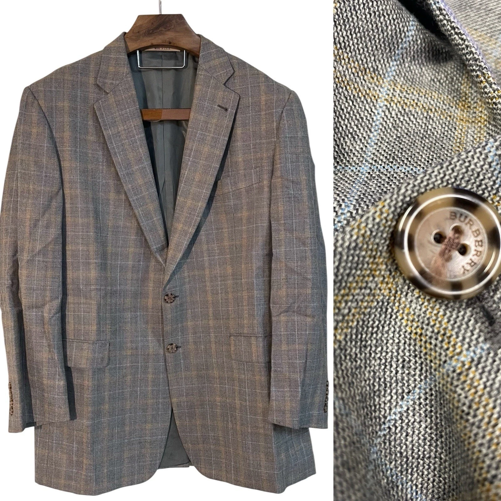 Blazer uomo Burberry Kensington lana cappotto sportivo a quadri tweed grigio blu marrone 44 L