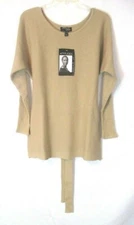New Attitudes by Renee Ribbed Sweater Beige Sz M Tie Detail A341770 Women CB72F