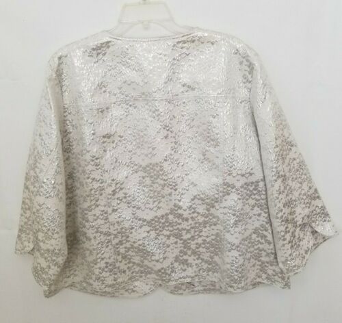 Ruby Rd Jacket Collarless White/Silver Print Button 3/4 Sleeve Pockets Size 20W - Picture 2 of 8