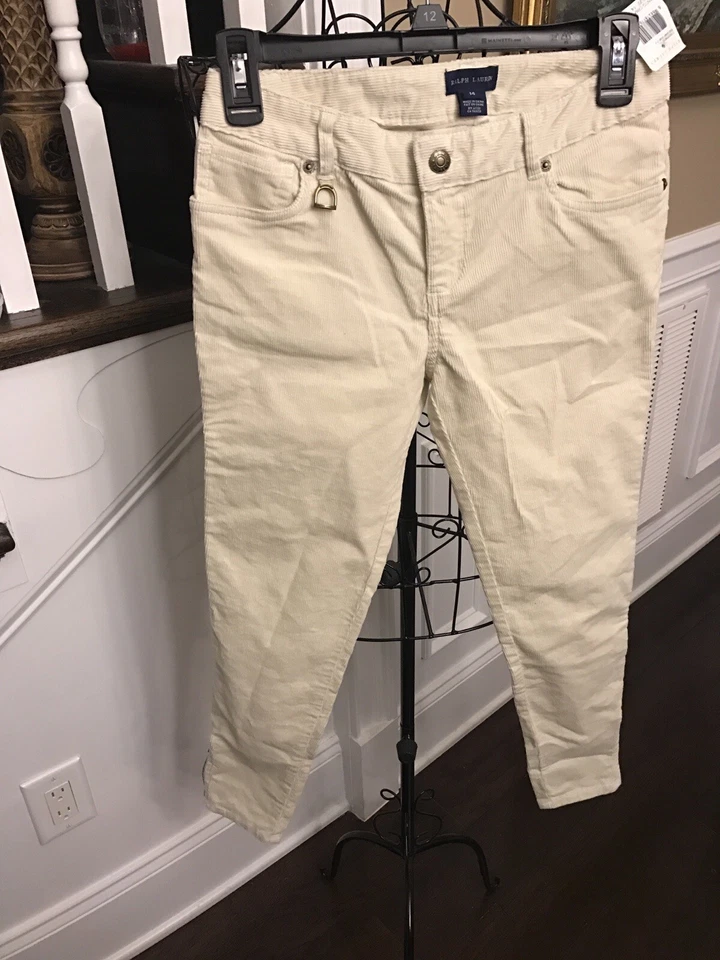 NUEVO Pantalones de Pana Ralph Lauren Niñas Talla 14 Antiguo Crema - Cremallera al Tobillo Foto 2 de 4
