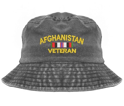 Afghanistan veteran embroidered vintage bucket hat (black), custom make hat