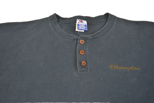 VTG Champion Made in USA 3 Button Henley Pullover Green Sweatsirt Men's XL - Picture 3 of 9
