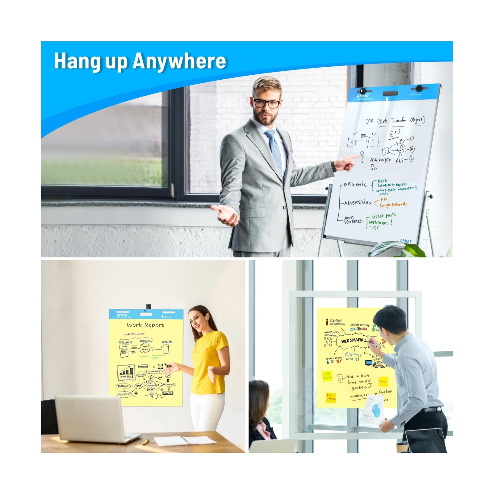 AFMAT Sticky Easel Pad, 6Pad Chart Paper for Teachers with Lines, 25 x