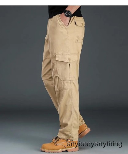 Hombres Pantalones de Carga Informales Cremallera Multi-bolsillo Rectos Pantalones Sueltos Cintura Elástica - Imagen 21 de 28
