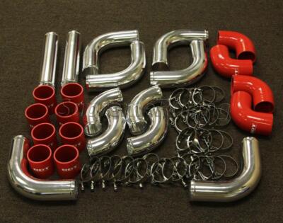 RDT 2.5'' UNIVERSAL 12PC CHROME ALUMINUM PIPING + RED COUPLERS EF EG EK DA DC2