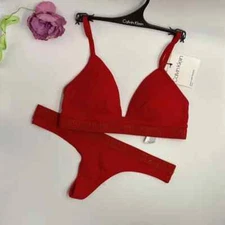 New Calvin Klein Monochrome Triangle Bralette Padded Thong Set