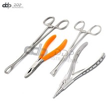 Set of Body Piercing Tool Bead Ball Capture Ring Pliers Opener Closer Orange Dep