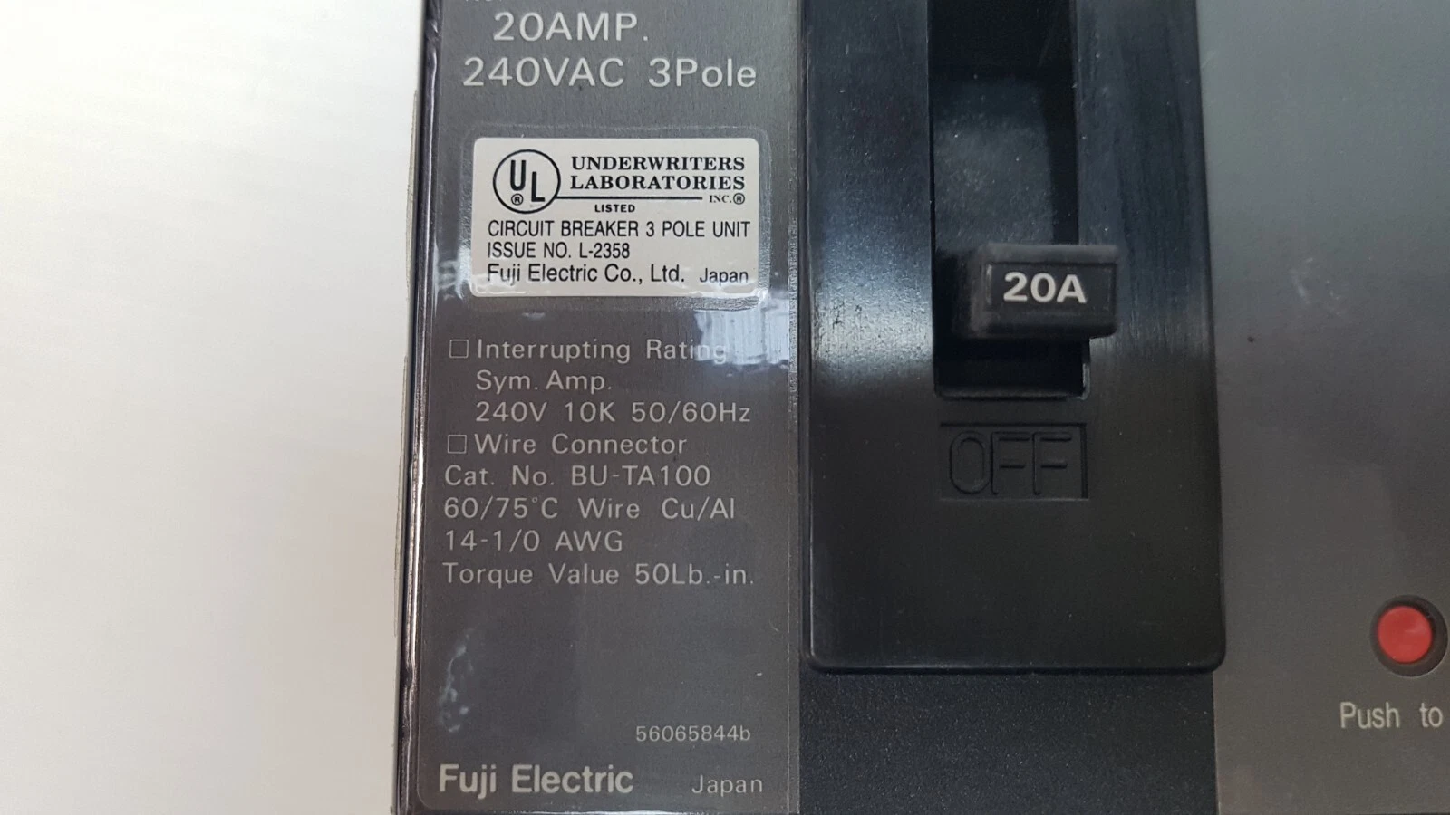 BU-ECA label: 240V 10K interrupting rating, BU-TA100 connector, 14-1/0 AWG, 50 lb-in
