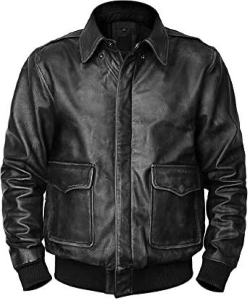 Black Genuine Leather Men's Bomber Jacket for Bikers & Motorcycle Riders-image