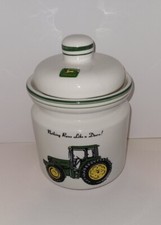 Vintage John Deere Tractor Kitchen Ceramic Canister Small by Gibson 7.5"