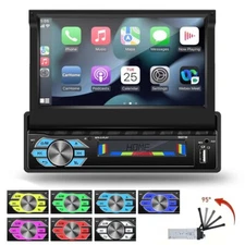 7" Single 1 DIN Car Radio Carplay Touch Screen Stereo Flip out Player Bluetooth