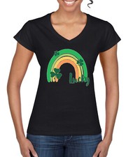 Lucky St Patricks Rainbow with Shamrocks St Patrick Women Standard V-Neck Tee