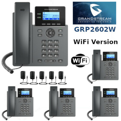 5 Grandstream GRP2602W WiFi Version 2-Line 4 SIP Phone Power Supply Included