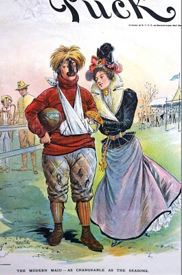Modern Girl 1898 w FOOTBALL PLAYER is CHANGEABLE as the SEASON Puck Cover Print