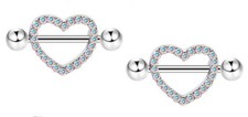 Stainless Steel Nipple Piercing Heart Sparkling 2 piece set 316L Stainless Steel