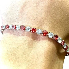 Ruby 18k White Gold Plated Tennis Bracelet lab-created 7.5 inch 3MM Women