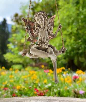 Wald Sprite auf Schaukel Ornament Kupfer Flügel Figur Fee Pixie Neu Verpackt 20cm