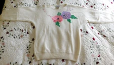 Vintage Worthington Size M Ivory Sequined Floral Pullover Sweater Silk/Angora