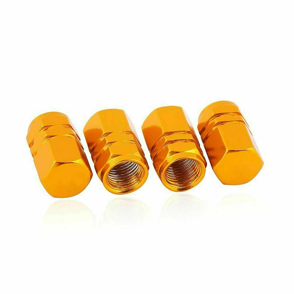 4 PIEZAS LLANTAS/NEUMÁTICOS/LLANTAS DE ALUMINIO HEXAGONALES CUBIERTA DE PUERTO DE AIRE VÁLVULA TAPAS DE VÁSTAGO DORADO Foto 4 de 4