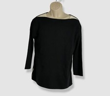  395 Neiman Marcus Women's Black Cashmere Two-Tone Crewneck Sweater Size L