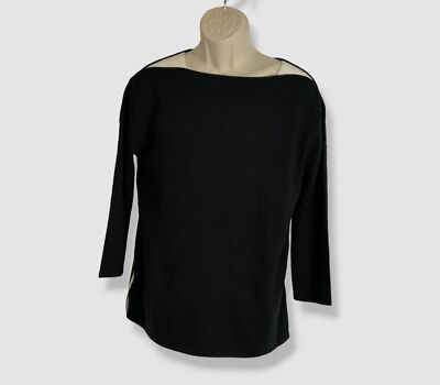 $395 Neiman Marcus Women's Black Cashmere Two-Tone Crewneck Sweater Size L