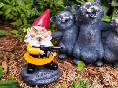 Machine Gun Garden Gnome - Funny Resin Lawn Decor, Weatherproof Statue
