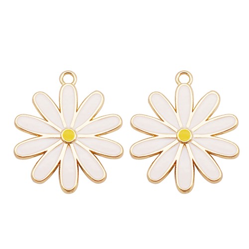 10-pack Enamel Daisy Alloy Charm Gold Flower For Pendant Earring Making 29x25 mm - Picture 13 of 15