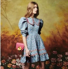 Celia B Cipress Scalloped Floral Puff Cottage Christmas SZ S Romantic Gunne Sax 