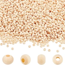 3000Pcs Wood Beads, 4mm Unfinished Round Wood Loose Beads, Undyed Natural Woo...