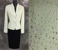 BEAUTIFUL St John evening jacket knit green rhinestones embellished blazer 6