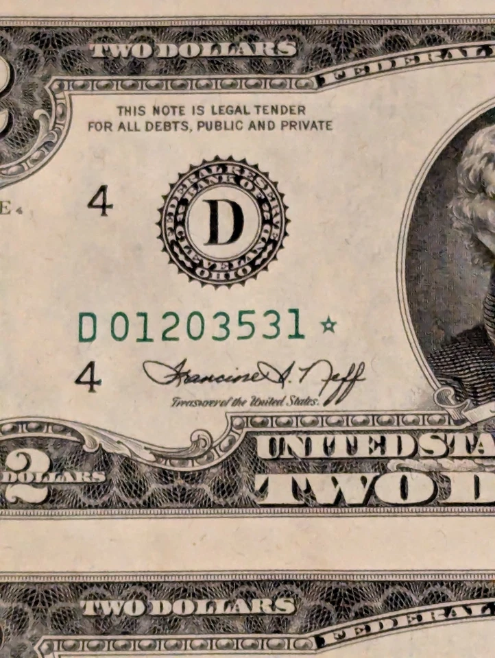 1976 $2 FRN D Stars Uncut Sheet Of 16 Cleveland - Image 2 of 2