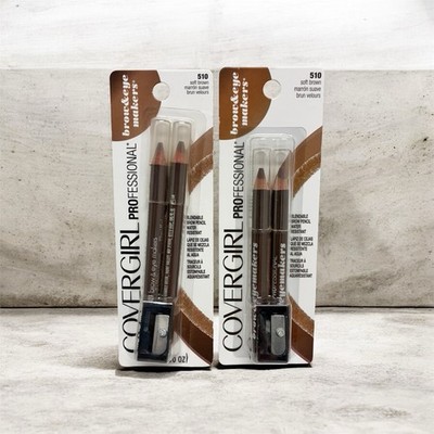 2X CoverGirl Professional BROW & EYE MAKERS, SOFT BROWN 510, Each 2pk +Sharpener