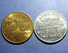 Palmolive Soap Good For One Cake Brass/Aluminum Token Pair