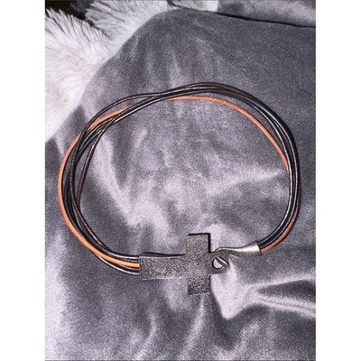 Unbranded Leather Cross Necklace Mens OS Black Brown Good Multi-Strand Choker
