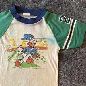 Vintage 70s Disney Donald Duck Football T-Shirt Kids Sz M (4-5) Sears Distressed