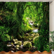 Garden Shower Curtain, Green Nature Forest Jungle Tropical Rainforest Woodland S