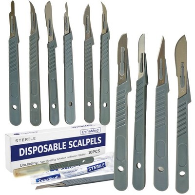 New Disposable Scalpel Blades With Plastic Handle ( Box of 10 ) Sterile Surgical