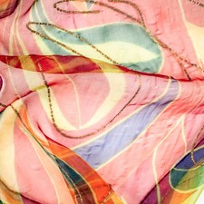 Vintage 1980's Multicolor Artistic Floral Chiffon Rectangle Scarf 67"L x 11.5"W