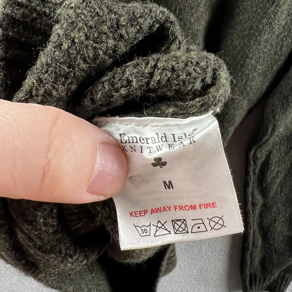 Suéter Tejido Isla Esmeralda Para Hombres Medio Verde Cable Tejido Pescador Barbour Cremallera Foto 4 de 4