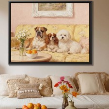 Bulldog Canvas Print Oil Painting Dog Art Living Room Decor Bichon Frise Artwork