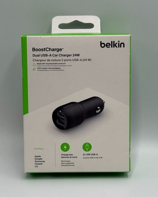 New Belkin BoostCharge 24W Dual USB-A Car Charger Adapter for iPhone Samsung