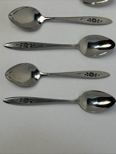 Oneida Community“Rose Shadow” Set Of 7 Tea Spoons Stainless 6" Pre-Owned Good - Picture 3 of 9