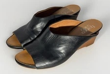 Franco Sarto Women’s Dublin Black Leather Wedge Sandal Size 6